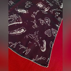 PARIS?! Sheer navy blue scarf with white scalloped edge, Parisian themed print.